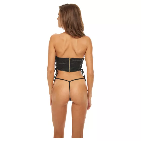 Bombshell - Leopard Print Corset & Thong Set (Black)