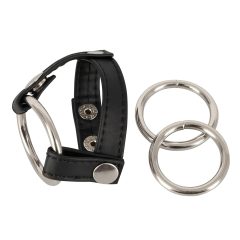 Bad Kitty - Leather Scrotum and Penis Ring (Black)