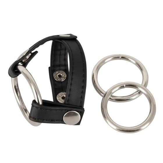 Bad Kitty - Leather Scrotum and Penis Ring (Black)
