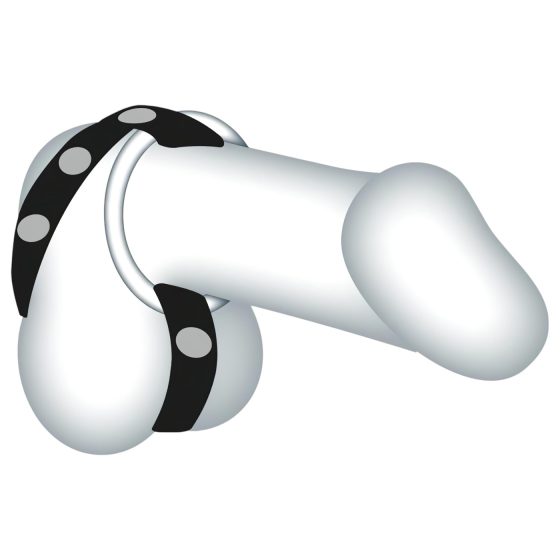 Bad Kitty - Leather Scrotum and Penis Ring (Black)