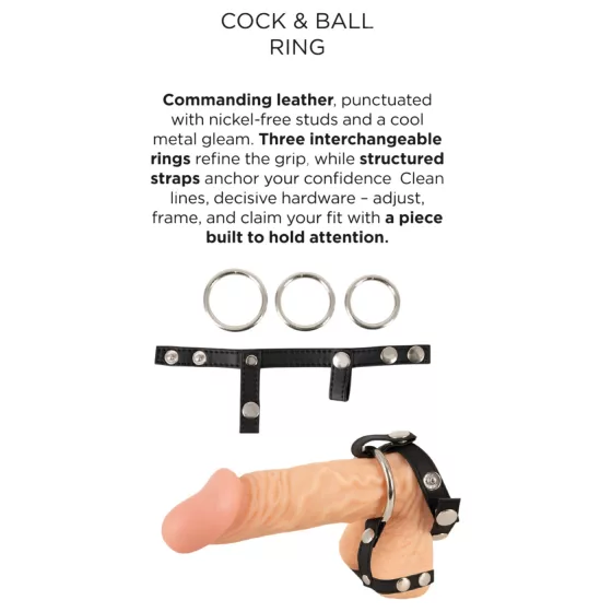 Bad Kitty - Leather Scrotum and Penis Ring (Black)