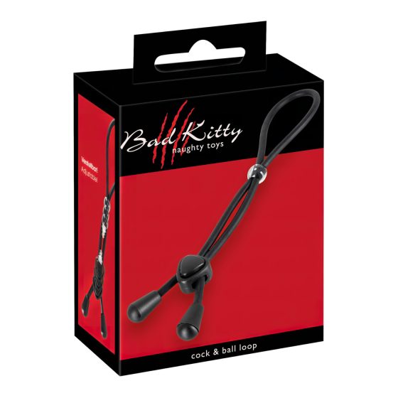Bad Kitty - Silicone Scrotum & Penis Ring (Black)