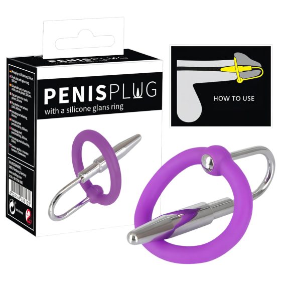 Silicone Tapered Urethral Plug with Glans Ring (Purple-Silver)