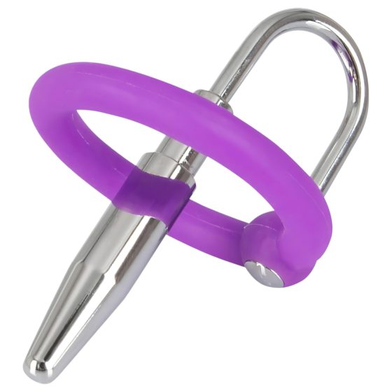 Silicone Tapered Urethral Plug with Glans Ring (Purple-Silver)