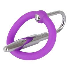  Penisplug - silicone cock ring with urethral cone (purple-silver)