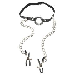 Fetish O-Ring - Mouth Gag with Nipple Clamps