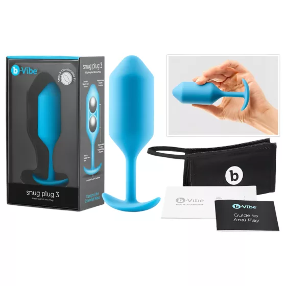 b-Vibe Snug Plug 3 - double ball butt plug (180 g, blue)