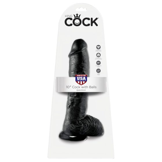 King Cock 10 Black Dildo with Balls (25cm)"