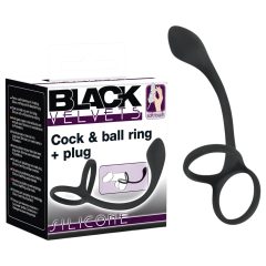   Black Velvet - Sleek Anal Dildo with Penis & Testicle Ring (Black)