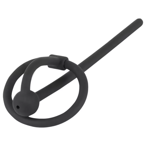 Hollow Silicone Urethral Plug with Glans Ring (Black)