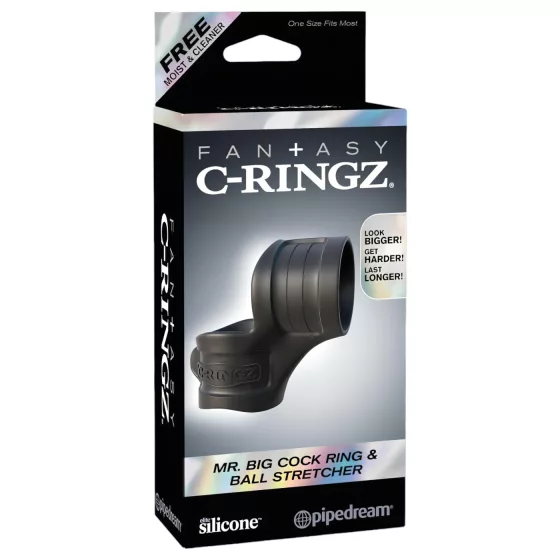Fantasy Mr. Big - Black Silicone Penis and Testicle Ring Set