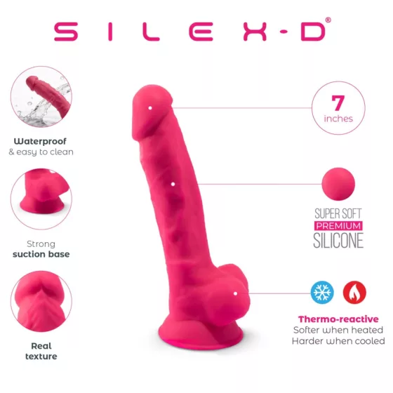Silexd 7 - suction‑cup, testicle dildo - 17.5 cm (pink)