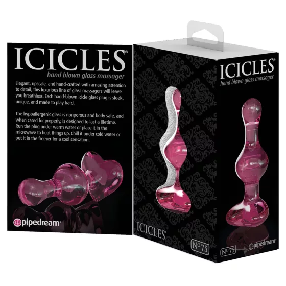 Icicles No. 75 - Heart-Shaped Glass Anal Plug (Pink)
