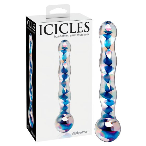 Icicles No. 08 - Dual-Ended, Wavy Glass Dildo (Clear-Blue)