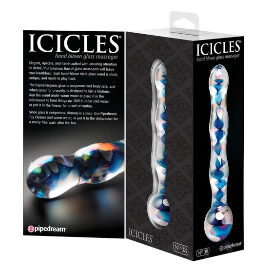 Icicles No. 08 - Dual-Ended, Wavy Glass Dildo (Clear-Blue)