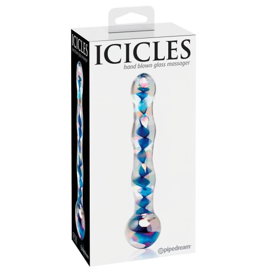 Icicles No. 08 - Dual-Ended, Wavy Glass Dildo (Clear-Blue)