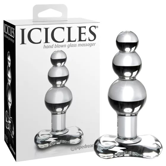 Icicles No. 47 - Triple Pearl Glass Anal Plug (Clear)