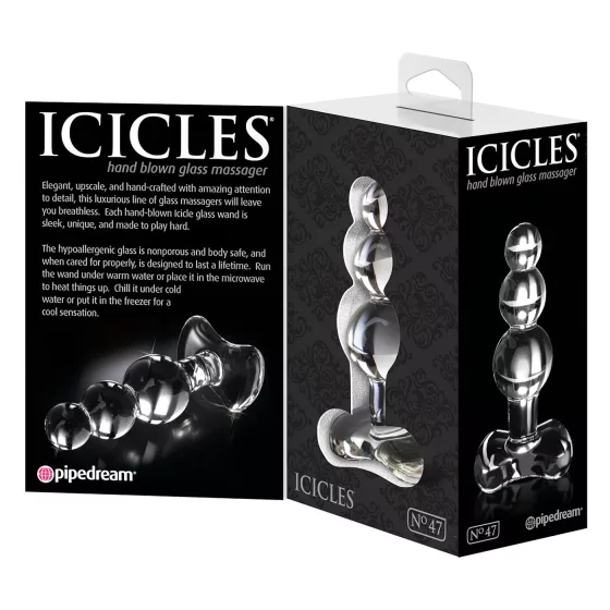 Icicles No. 47 - Triple Pearl Glass Anal Plug (Clear)