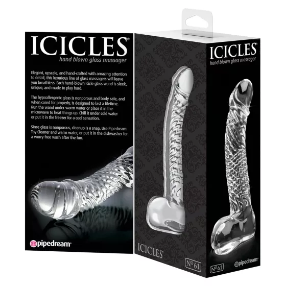 Icicles No. 61 - Elegant Glass Dildo with Textured Bulbs (Clear)