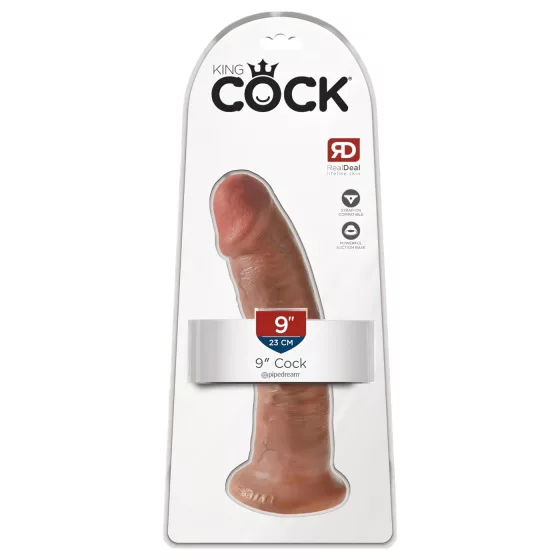 King Cock 9 - Lifelike Suction Cup Dildo (23cm) - Dark Natural