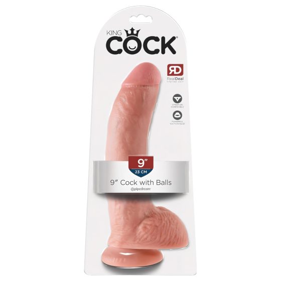 King Cock 9 - Large Suction Cup Dildo with Balls (23cm) - Natural"