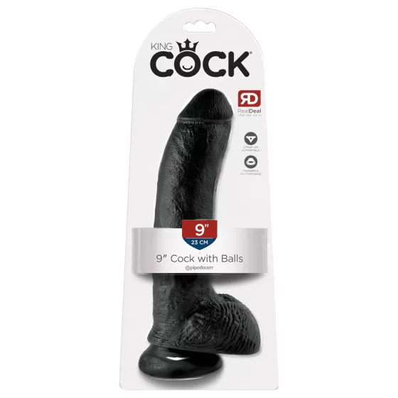 King Cock 9 - Large Suction Cup Dildo with Balls (23cm) - Black"
