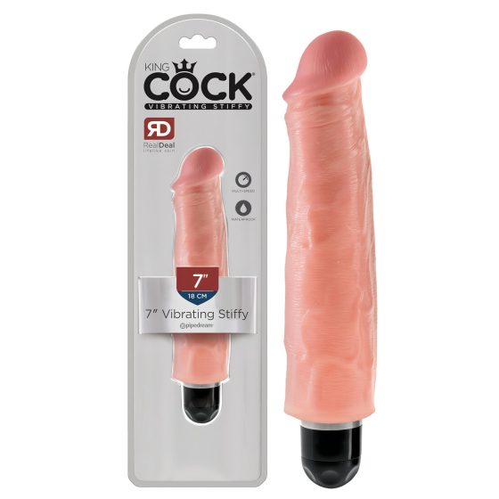 King Cock 7 Stiffy - Waterproof, Lifelike Vibrator (18cm) - Nude"