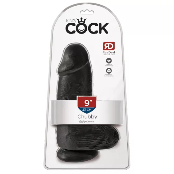 King Cock 9 Chubby - Suction Cup Dildo with Balls (23cm) - Black"