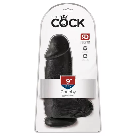 King Cock 9 Chubby - Suction Cup Dildo with Balls (23cm) - Black"