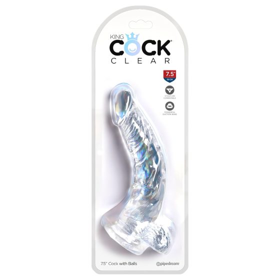 King Cock Clear 7.5 - Suction Cup Dildo with Balls (19cm)"