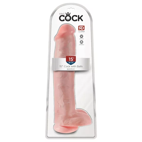 King Cock 15 - 15 Suction Cup Dildo with Balls - Natural"