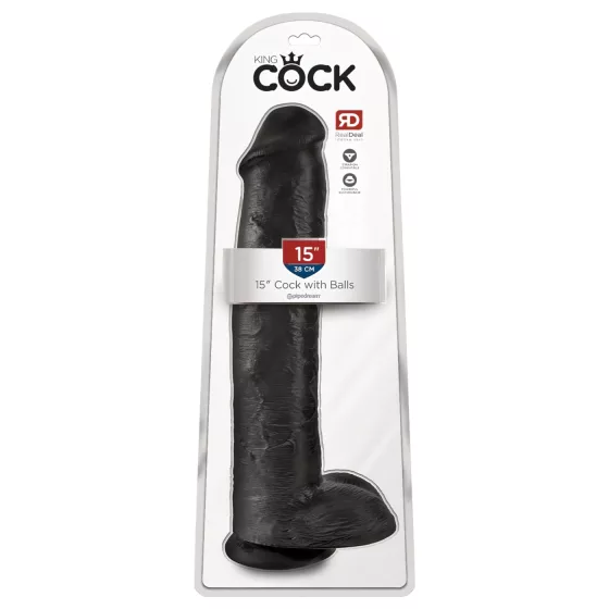 King Cock 15 - suction cup dildo with balls (38 cm, black)
