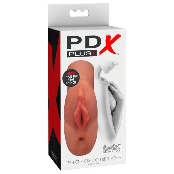 PDX Dual Stroker - 2-in-1 Realistic Masturbator (Dark Natural)