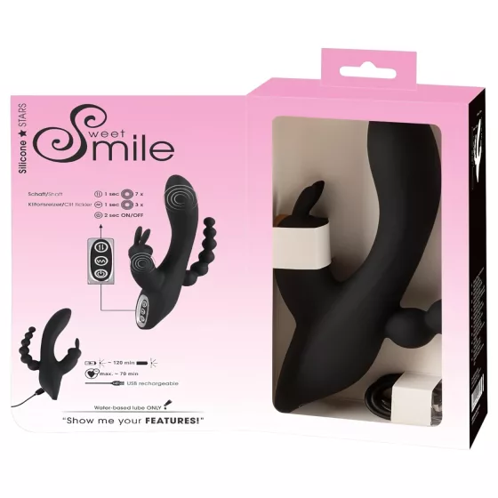 SMILE Triple - Rechargeable, Waterproof 3-Pronged Vibrator (Black)