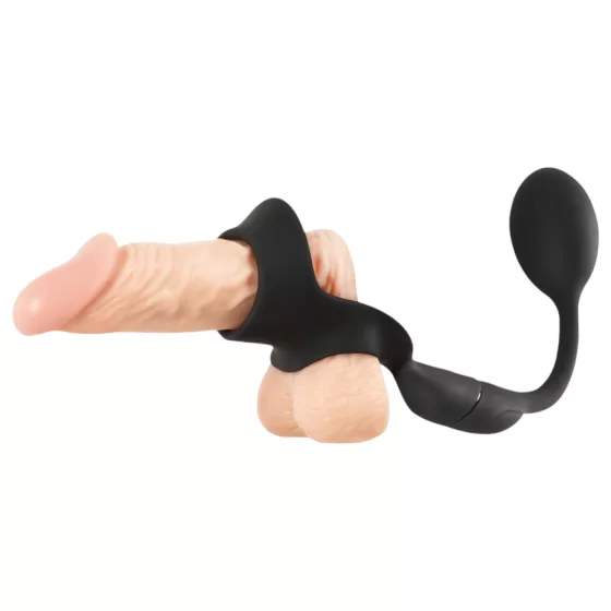 Rebel - Penis and Testicle Ring with Anal Vibrator (Black) 