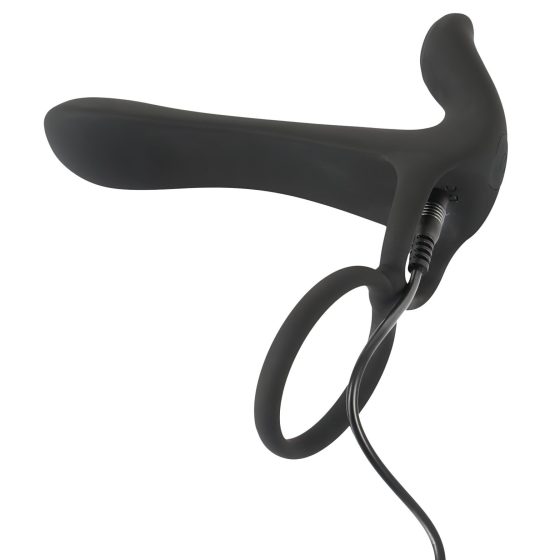 Black Velvet - Rechargeable, 2-in-1 Couple's Vibrator and Penis Ring (Black)