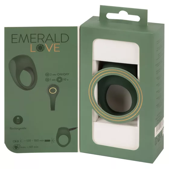 Emerald Love - Rechargeable, Waterproof Vibrating Ring (Green)