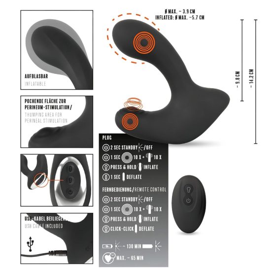 Rebel RC - Wireless Rechargeable Inflatable Anal Vibrator (Black)