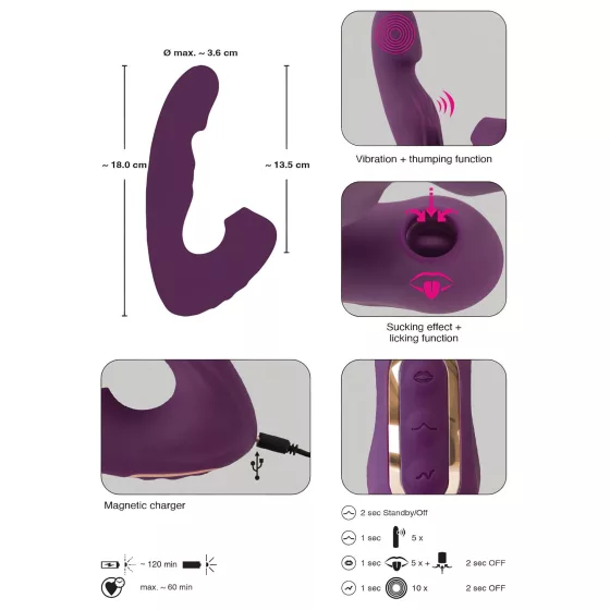 Javida - 4‑in‑1 tongue clitoral vibrator (purple)
