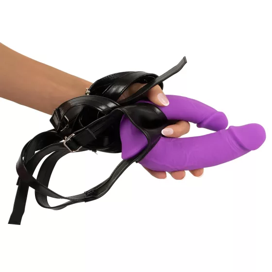 SMILE - Adjustable Double Dildo with Base (Purple-Black)