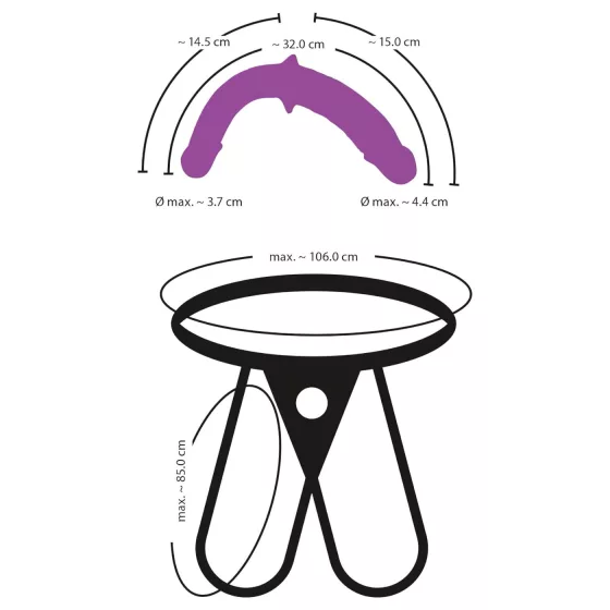 SMILE - Adjustable Double Dildo with Base (Purple-Black)