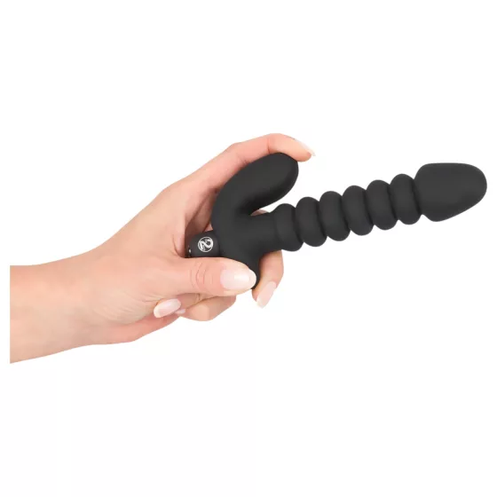 Black Velvet Ribbed Vibrator - Medium (Black)