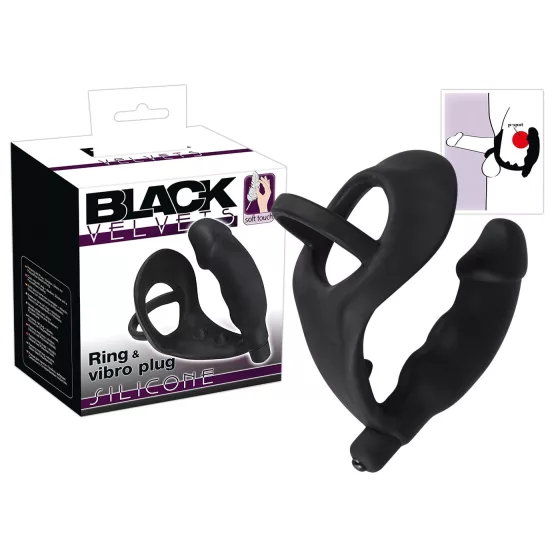 Black Velvet - Vibrating Anal Toy with Penis & Scrotum Rings (Black)
