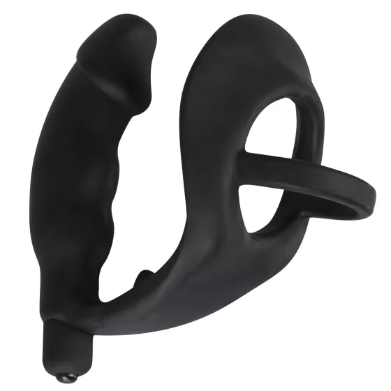 Black Velvet - Vibrating Anal Toy with Penis & Scrotum Rings (Black)