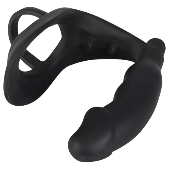 Black Velvet - Vibrating Anal Toy with Penis & Scrotum Rings (Black)