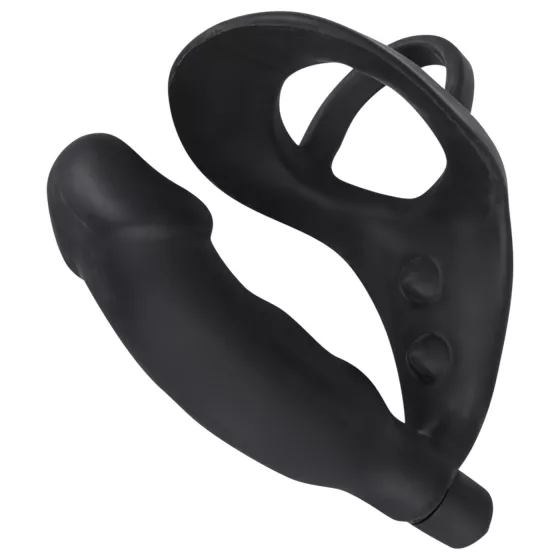 Black Velvet - Vibrating Anal Toy with Penis & Scrotum Rings (Black)