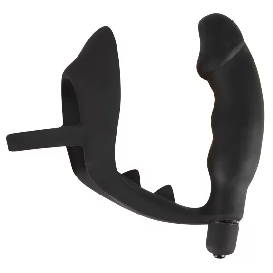 Black Velvet - Vibrating Anal Toy with Penis & Scrotum Rings (Black)
