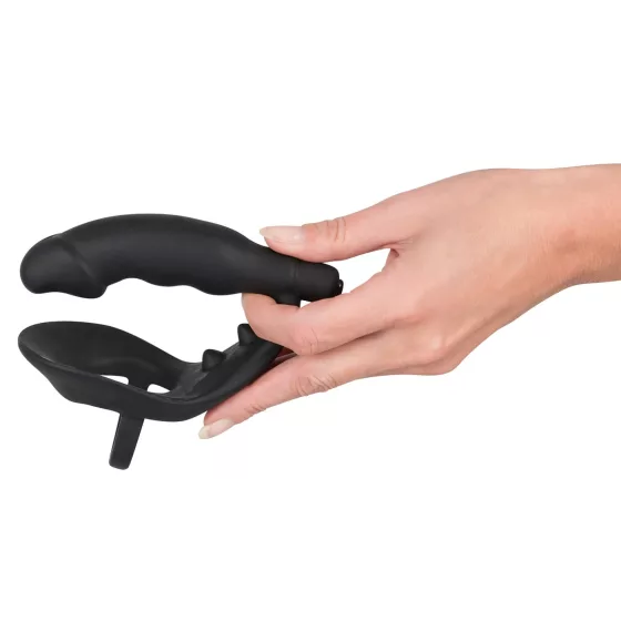 Black Velvet - Vibrating Anal Toy with Penis & Scrotum Rings (Black)