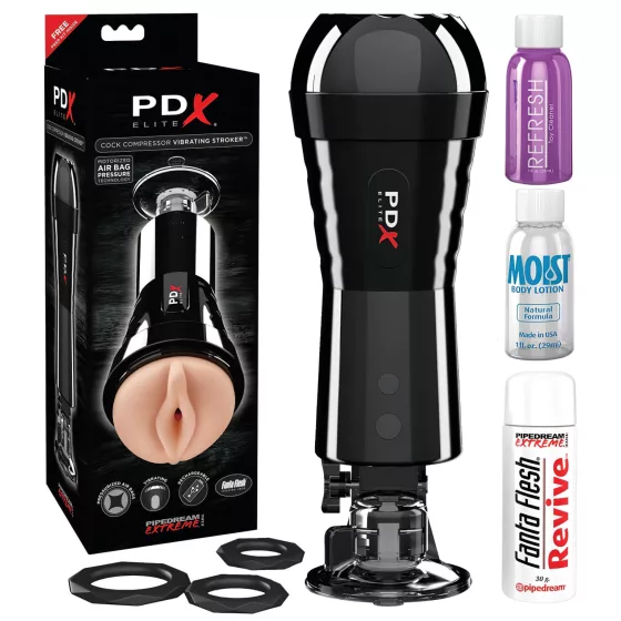 PDX Cock Compressor - Suction & Vibrating Pussy Masturbator (Black)
