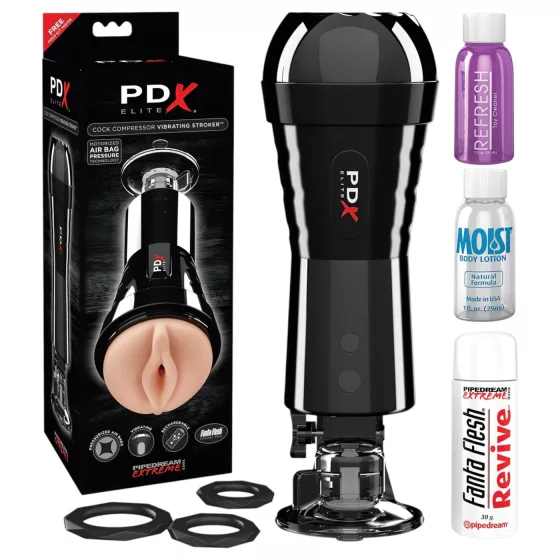 PDX Cock Compressor - Suction & Vibrating Pussy Masturbator (Black)